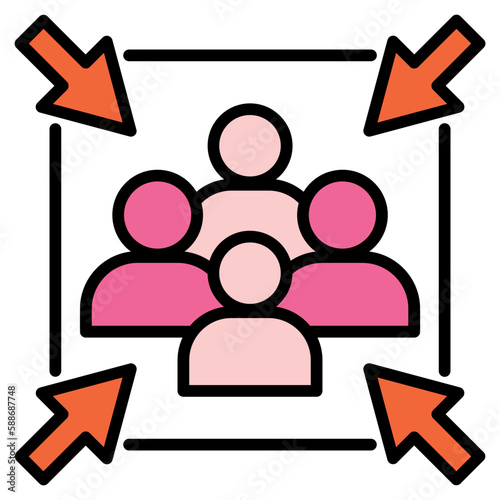 assembly point icon with group of people and arrows