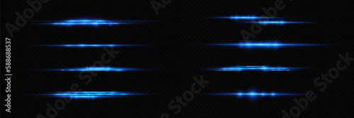 Motion light effect for banners. Blue lines. The effect of speed on a blue background. lines of light, speed and movement. Vector lens flare.