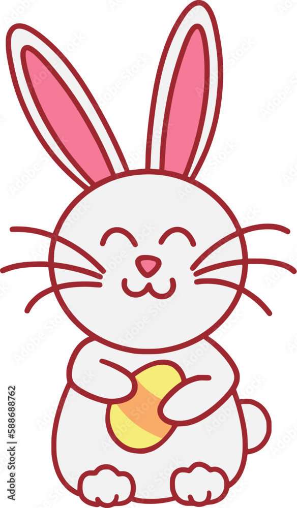 Obraz premium Easter Day Bunny with Egg Flat Hand Drawn Illustration