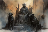  a painting of an old man with dogs and a throne, Generative AI