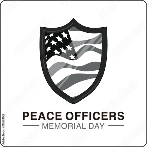 Peace Officers Memorial Day. May 15. Holiday concept, USA flag inside guard sign,  background vector illustration