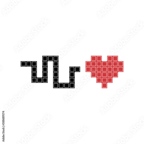 Pixel Snake Eats Heart. Classic Snake Game Vector Design.
