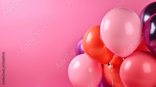 Ballons with copy space on a pink background. AI
