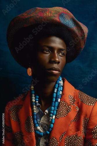 African Dandy Culture Portrait. Generative AI