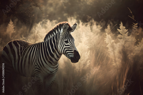 Zebra elegance in the wild. Generative AI