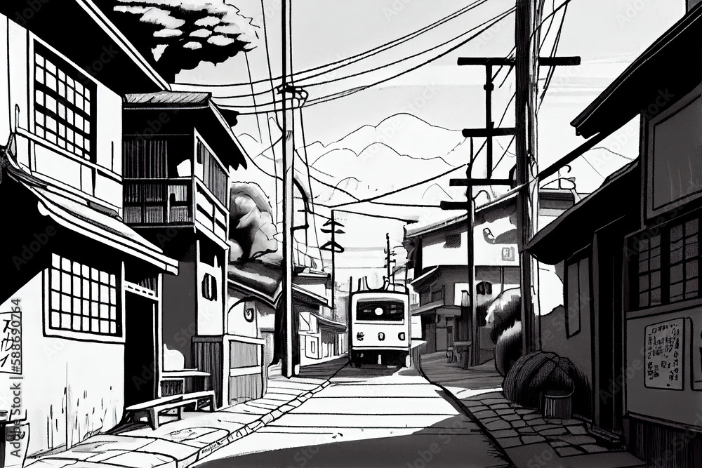 Fototapeta premium Sketch of city black and white drawing