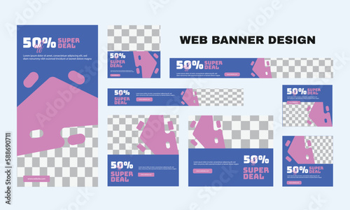 set of modern business web banners in standard size with a place for photos. Business ad banner cover header background for website design, Social media cover ads banner template.
