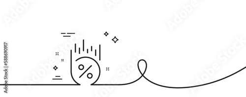 Loan percent line icon. Continuous one line with curl. Discount sign. Credit percentage symbol. Loan percent single outline ribbon. Loop curve pattern. Vector