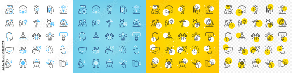 Vector icons set of Lgbt, Heart and Cyber attack line icons pack for web with Agent, Yoga mind, Safe water outline icon. Winner, Hand click, Online question pictogram. Meeting time. Vector