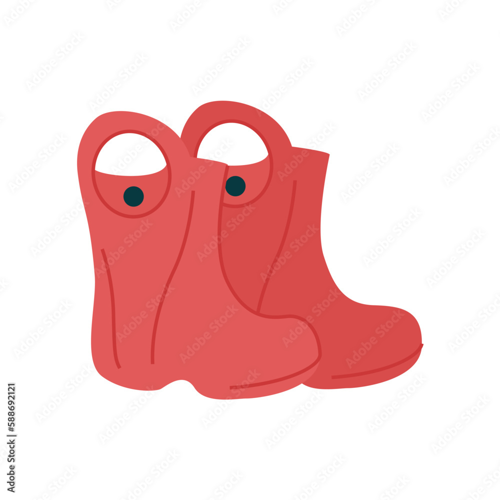 Children's rubber boots on thick corrugated soles, icon isolated on white background, vector cartoon illustration in flat style Children's rubber boots on thick corrugated soles, icon isolated on white background, vector cartoon illustration in flat style
