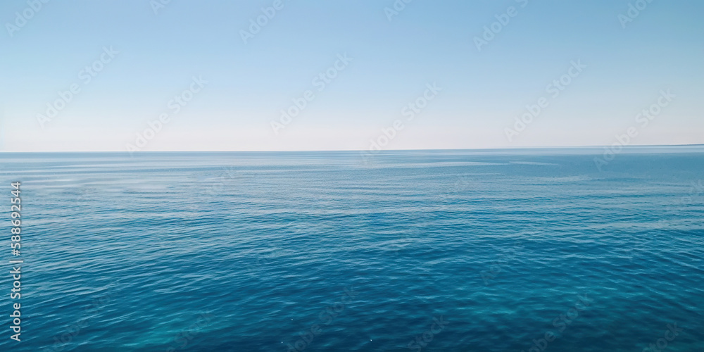 Obraz premium Panorama landscape of empty blue sea and sky blue background. Generative AI
