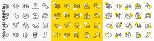 Outline Approved teamwork, Inclusion and Smile line icons pack for web with Vaccine protection, Influence, Click hand line icon. Social care, Voicemail, Noise pictogram icon. Vector