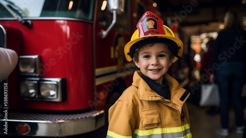 un enfant rêve de devenir pompier - generative ai photo