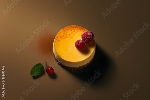 Cheesecake with Fresh Fruits and Nutty Crust. Generative AI photo