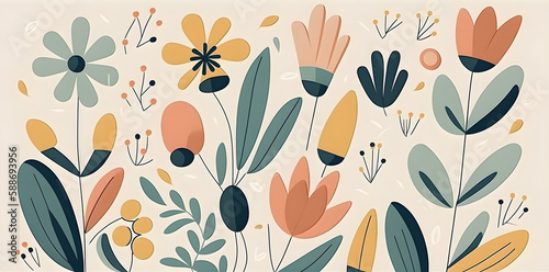 flower and leaves pattern in minimalist style
