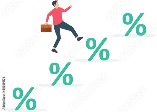 Interest rate hike, Risky interest rate hike causing business slow down or investment crisis, risk of economic recession, unstable financial or banking debt problem concept, businessman balance on per