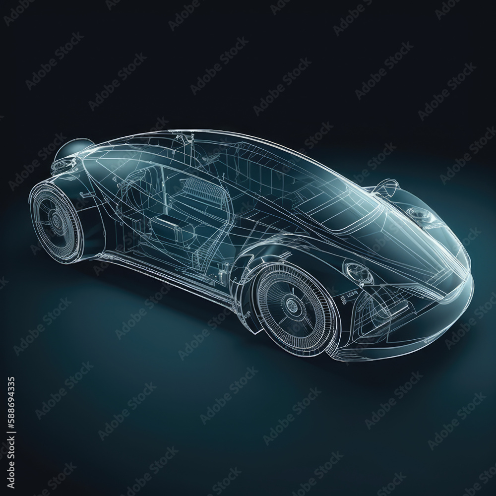 Naklejka premium sports car, construction design, futuristic concept car, vintage, AI generated,