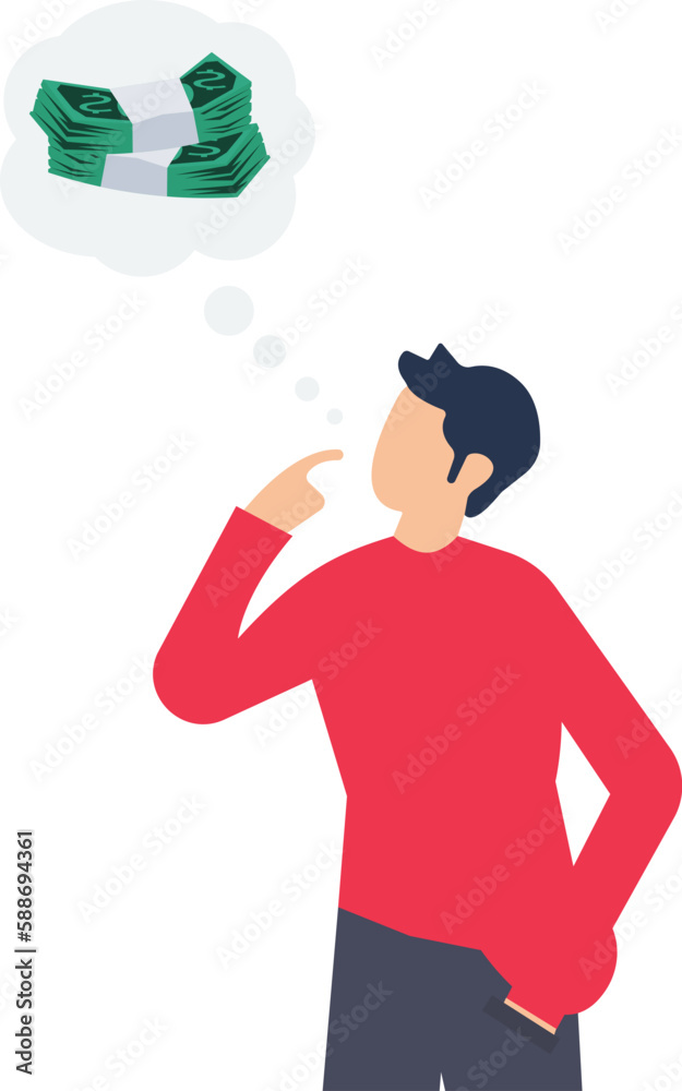 Money thinking, financial decision or choosing investment to make profit or earning, salary or income idea, expense, cost or spending concept
Money thinking, financial decision or choosing investment to make profit or earning, salary or income idea, expense, cost or spending concept