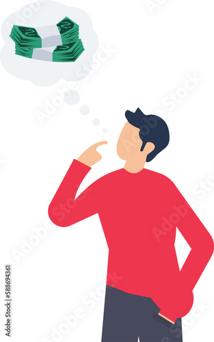 Money thinking, financial decision or choosing investment to make profit or earning, salary or income idea, expense, cost or spending concept
