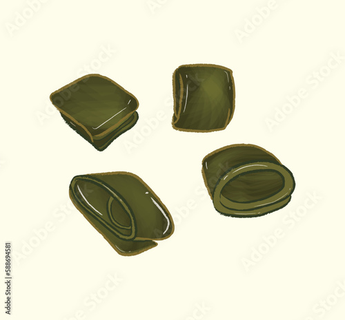 Sliced chopped rectangle braised kelp in flat ingredient illustration