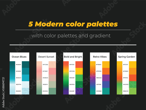 5 modern color palettes  with color and gradient 