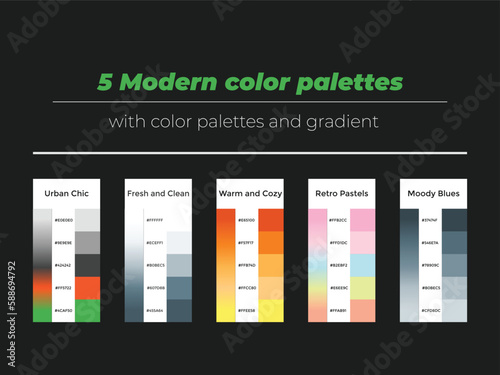 5 modern color palettes  with color and gradient 