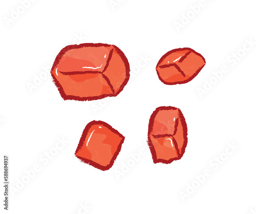 Chopped red carrot cubes in ingredients illustration