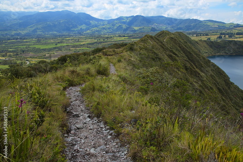 Hiking track at Laguna Cuicocha in the northwest of Otavalo, Ecuador, South America 