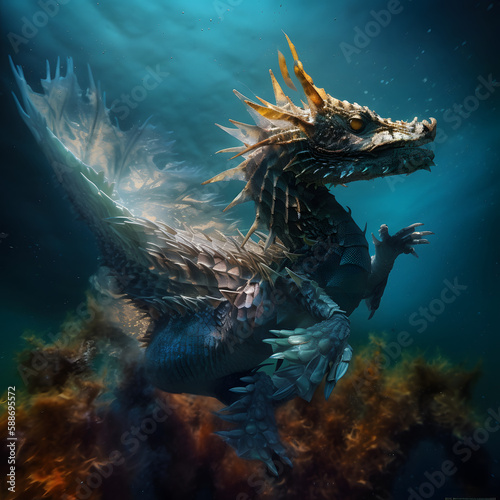 Highly Detailed Underwater Dragon, Generative AI