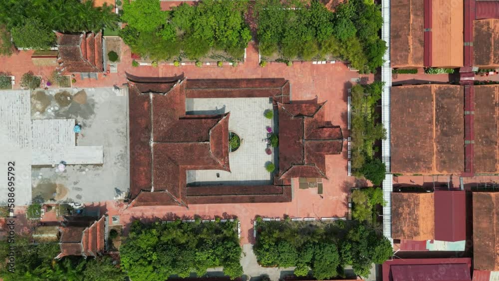 Descending drone footage above Thien Truc Lam Phuong Zen monastery in Cai Rang a district of Can Tho in the Mekong Delta, Vietnam 1-2