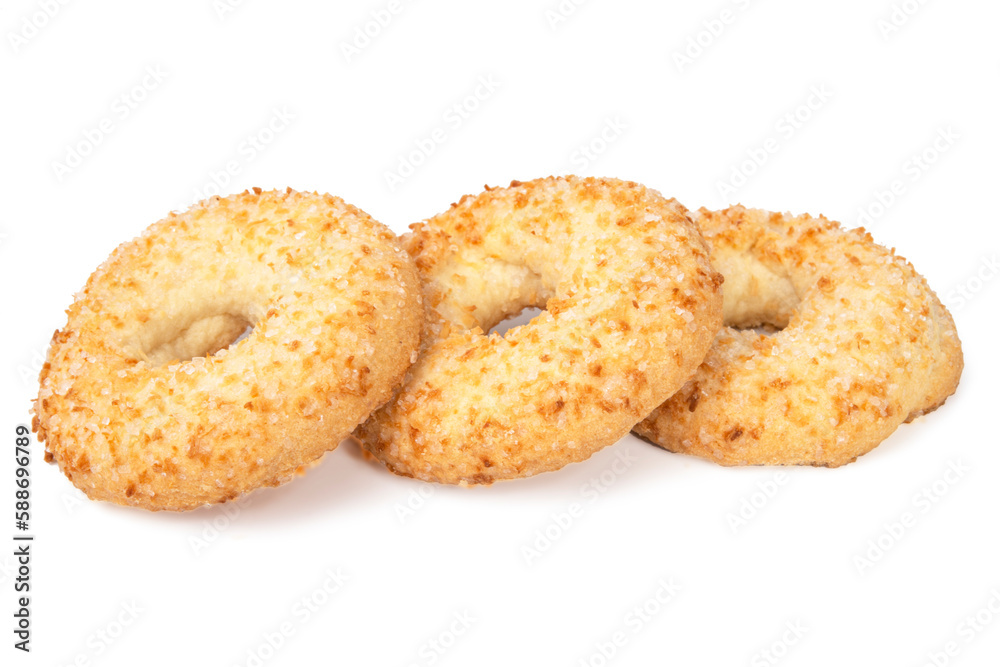Tasty circle short pastry cookies isolated on white background Tasty circle short pastry cookies isolated on white background