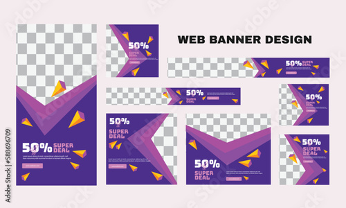 set of modern business web banners in standard size with a place for photos. Business ad banner cover header background for website design, Social media cover ads banner template.