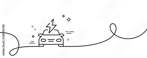 Car charging line icon. Continuous one line with curl. EV vehicle charge sign. Electric power symbol. Car charging single outline ribbon. Loop curve pattern. Vector