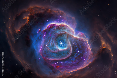 Glowing nebula with stars. Fantasy galaxy generative AI background © WhataWin