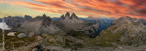 The famous "Tre cime di Lavaredo", situated between Veneto and South Tyrol, in northern Italy. Dolomites, South Tyrol, Italy.