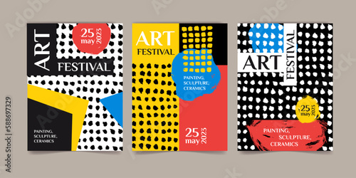 Artistic posters for the art festival. Posters for an art exhibition of painting, sculpture and ceramics. Vector illustration.