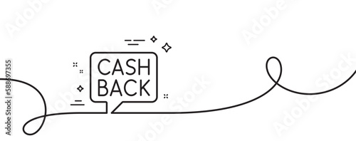 Cashback service line icon. Continuous one line with curl. Money transfer sign. Speech bubble symbol. Money transfer single outline ribbon. Loop curve pattern. Vector