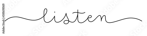 LISTEN black vector calligraphy banner with swashes