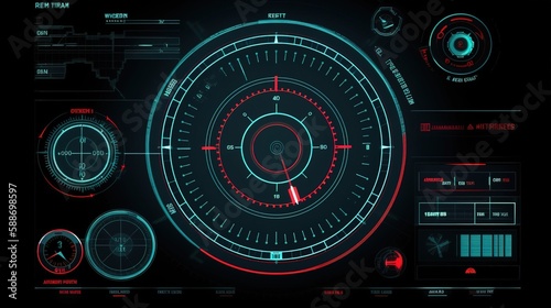 Sci-fi digital interface elements for games, icons, labels and lines.