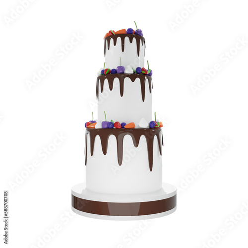 Big Vanilla cake with much variant fruit, food, birthday, party, for mocup template, Premium Quality, PNG, decoration,  3d, illustration, view render, hd, alpha background, format, new year