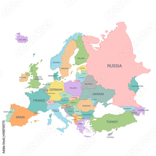 Europe Map Full Color High Detail Separated all countries