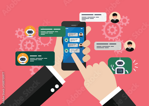 Businessman is talking or chatting with ai