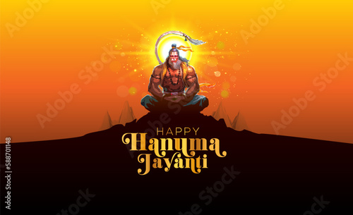 Happy Hanuman Jayanti Festival. Indian Hindu Lord Sri Hanuman Jayanti worship puja. Vector illustration. photo