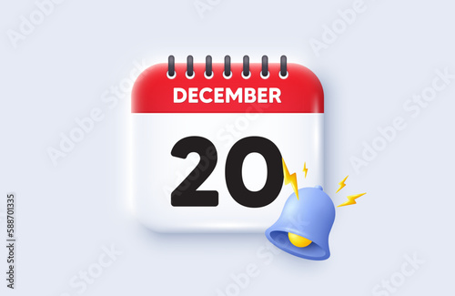 20th day of the month icon. Calendar date 3d icon. Event schedule date. Meeting appointment time. 20th day of December month. Calendar event reminder date. Vector