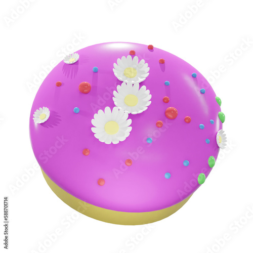 Strawberry pink cake with flower decoration, food, birthday, party, for mockup template, Premium Quality, PNG, decoration,  3d, illustration, view render, hd, alpha background, format, new year