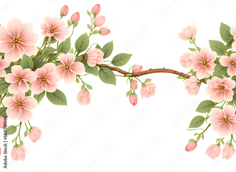 Fresh branch of flowers on a light pastel background. Empty space for text. Fresh branch of flowers on a light pastel background. Empty space for text.