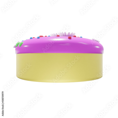 Strawberry pink cake with flower decoration, food, birthday, party, for mockup template, Premium Quality, PNG, decoration,  3d, illustration, view render, hd, alpha background, format, new year
