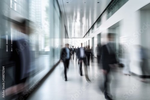 Crowd of Business People Walking in Office - Moving Fast - Motion Blur 