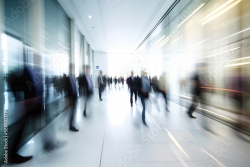 Crowd of Business People Walking in Office - Moving Fast - Motion Blur 