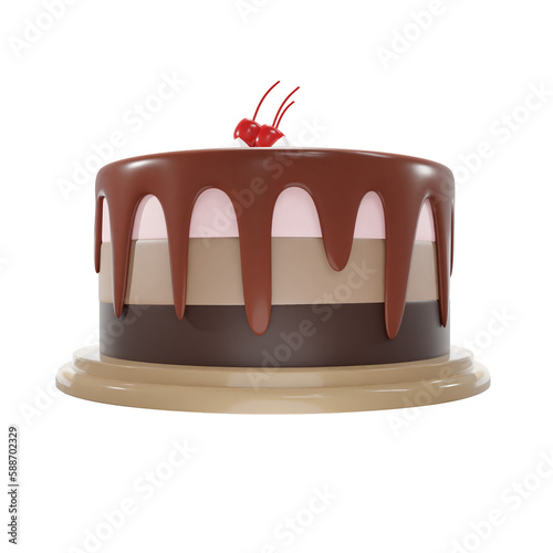 Chocolate cake with red cherry, food, birthday, party, for mockup template, Premium Quality, PNG, decoration,  3d, illustration, view render, hd, alpha background, format, new year